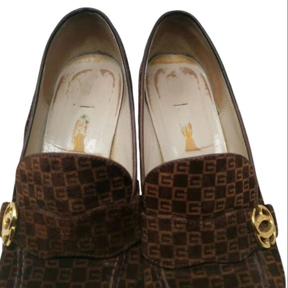 Rare Vintage Gucci Collector Brown Suede G Monogram Heels | Circa 1970s - Picture 9 of 10